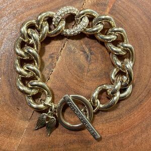 VICTORIA’S Secret gold chunky link bracelet with inset crystal accents‎